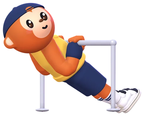 Obie does an inverted row, body straight under a low bar, in a sunflower-yellow tank and a navy cap.