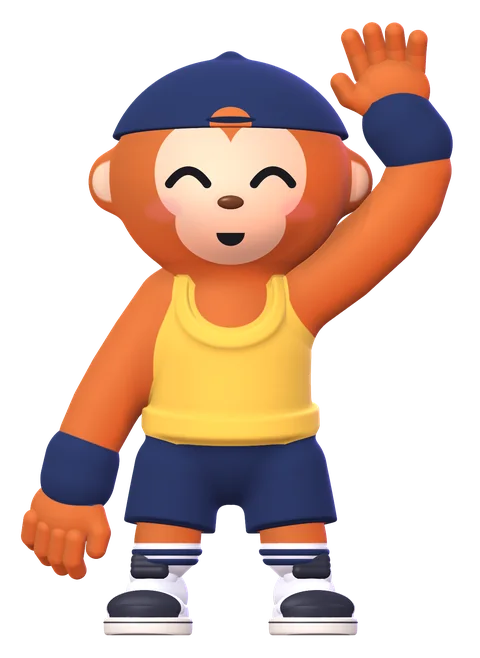 Obie waves in a sunflower-yellow tank, a navy cap, navy shorts and striped tube socks.